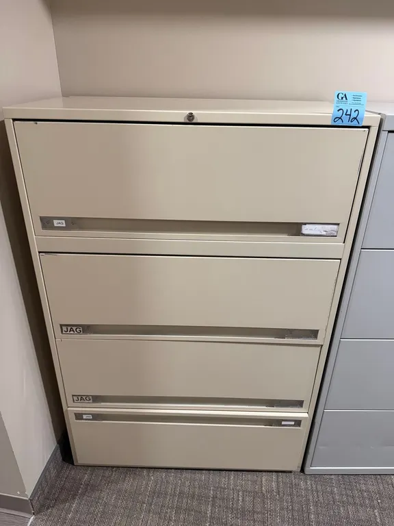 2 HON 4-Drawer Horizontal Metal Filing Cabinets, Beige, 36”x19”x53”