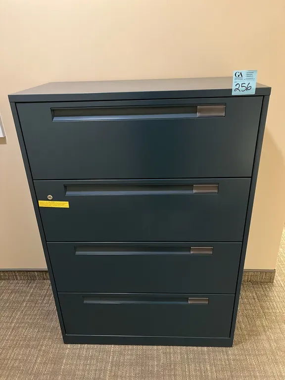 Steelcase blue horizontal 4-drawer metal filing cabinet 36”x18”x52”, no key