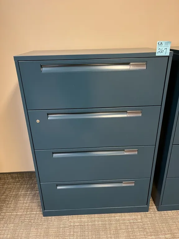 Steelcase blue horizontal 4-drawer metal filing cabinet 36”x18”x52”, no key