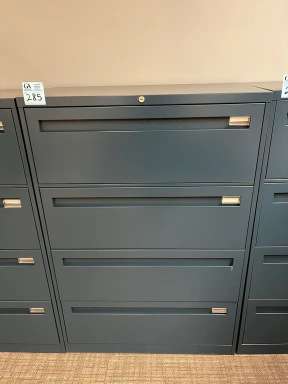 Steelcase blue horizontal 4-drawer metal filing cabinet 36”x18”x53”, no key