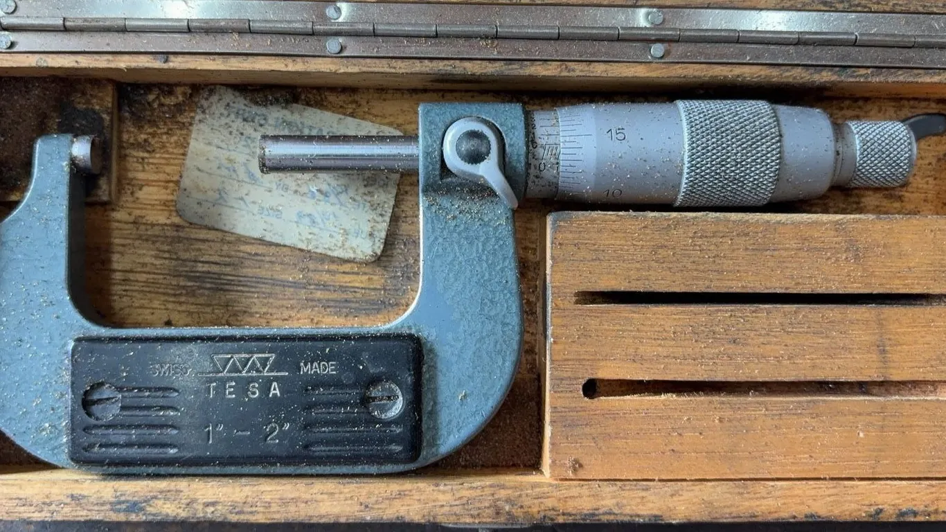 TESA Swiss Made 1"-2" Outside Micrometer with Wooden Case