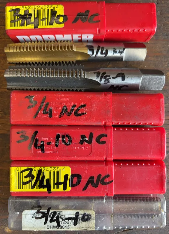 Assorted Large Size Machine Taps – 3/4"-10 NC, 3/4"-16 NF & 3/8"-10