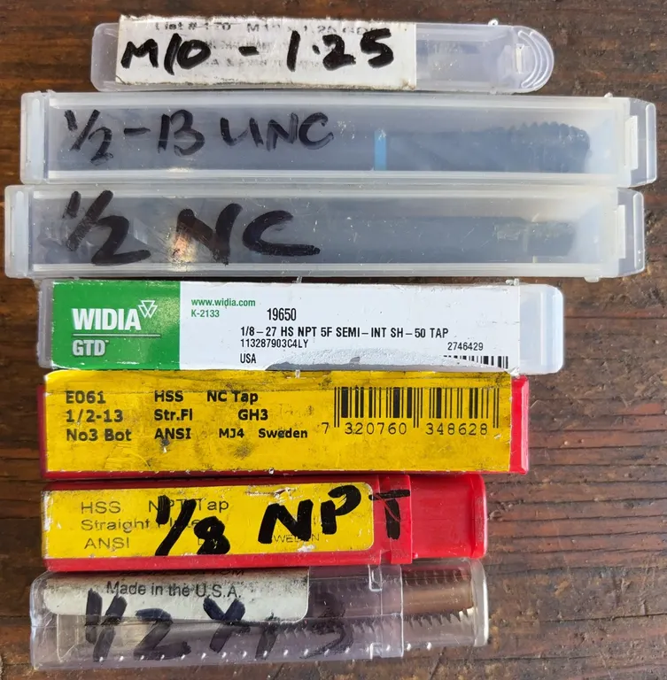 Machinist Tap Lot - Widia GTD NPT Taps, 1/2-13 NC & M10x1.25 Machine Taps