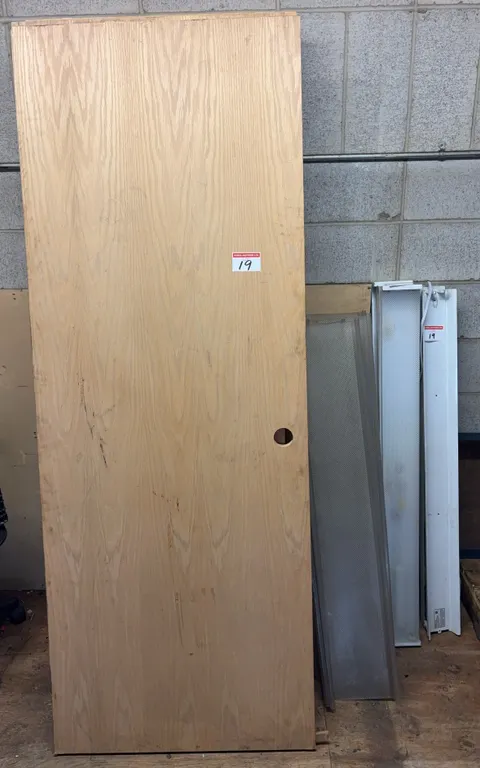 Assorted Solid-Core Wood Doors & Lighting Components