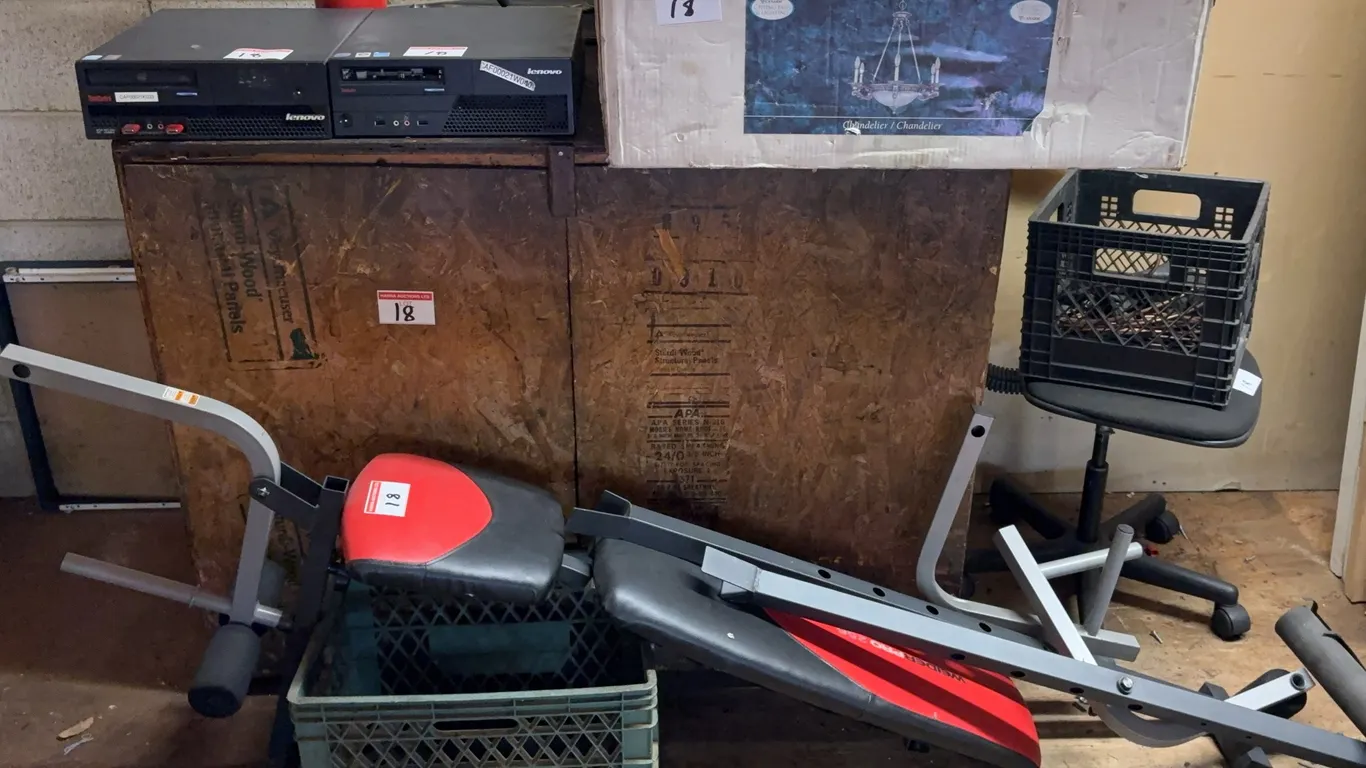 Mixed Office & Household Lot - Desktop PCs, Chandelier and Cabinet