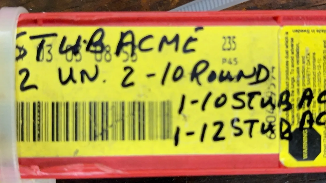 Stub Acme Carbide Threading Inserts, Assorted Sizes