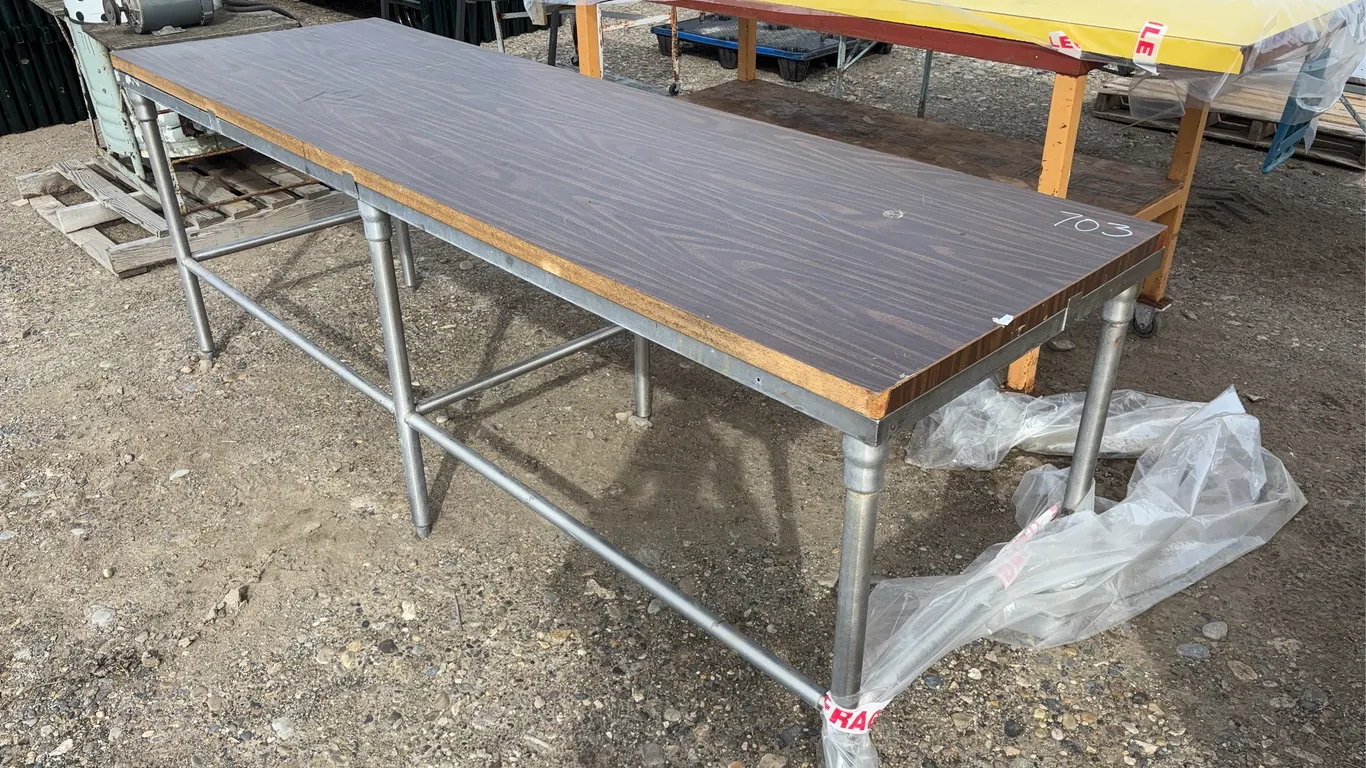 Food Prep Industrial table, Wood counter top w/ metal legs & frame, approx 8'x30"x34", *Unreserved*