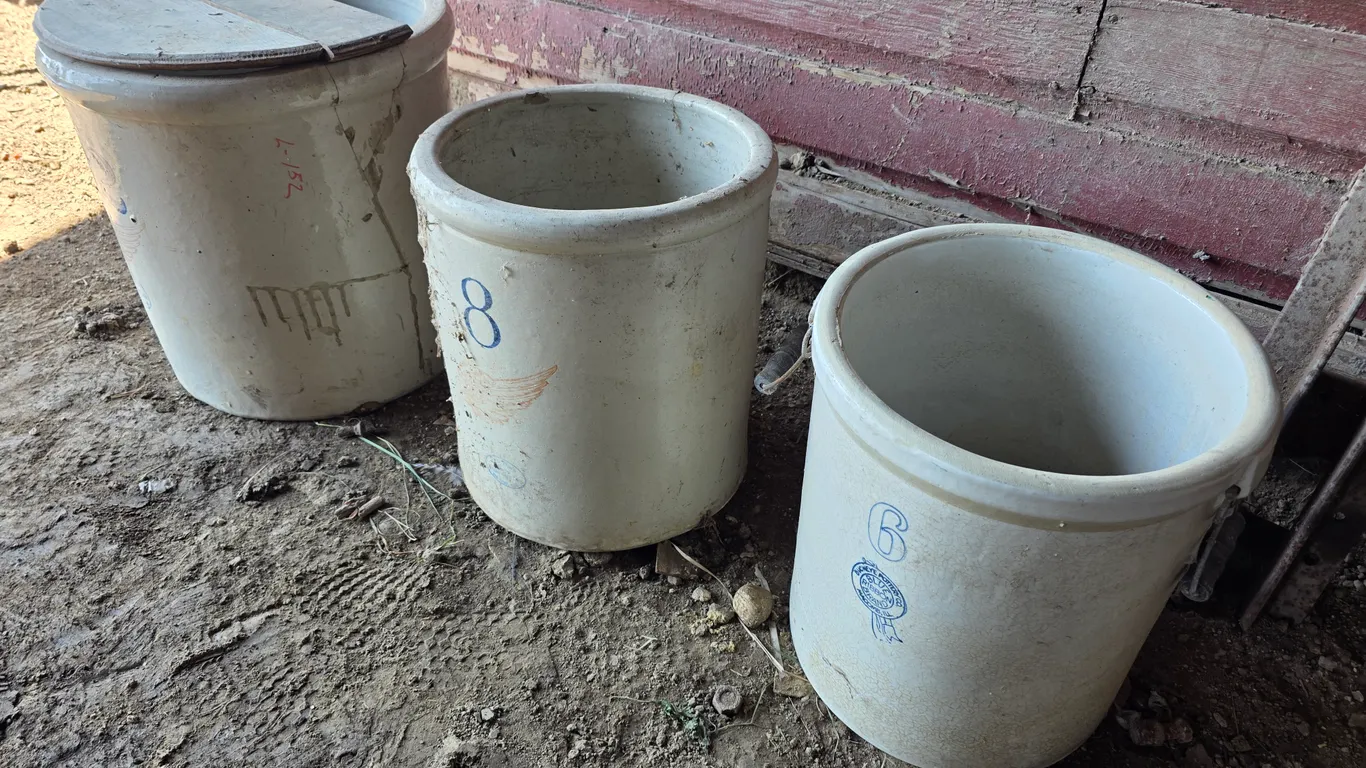 6, 8 and 12 Gallon Crocks, Some Redwing and Some Have Cracks