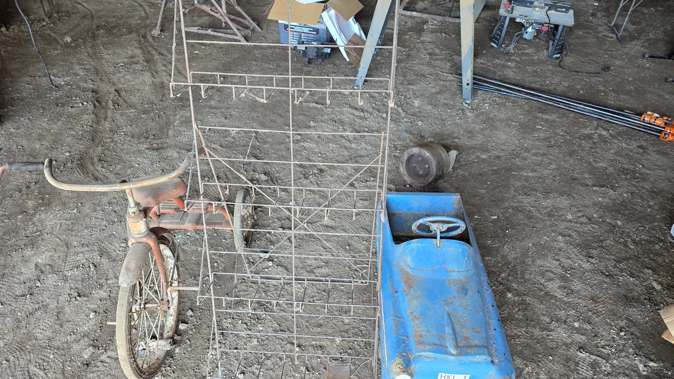 Antique Car, Trike and Metal Stand