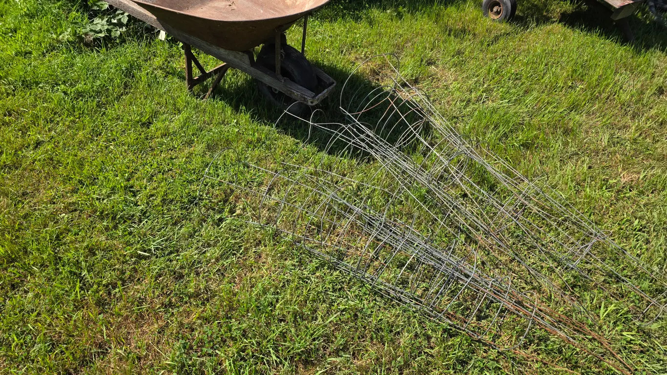 Tomato Cages and Wheelbarrow