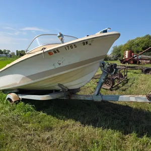 Larson Boat with Trailer and Evinrude Motor for Parts or Repair, Untested