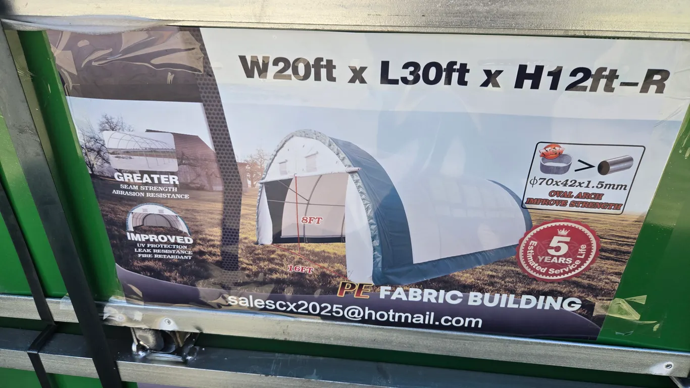 Hasnbase Dome Storage Shelter S203012R-300gsm PE Dome 20'W X 30'L X 12'H~New!