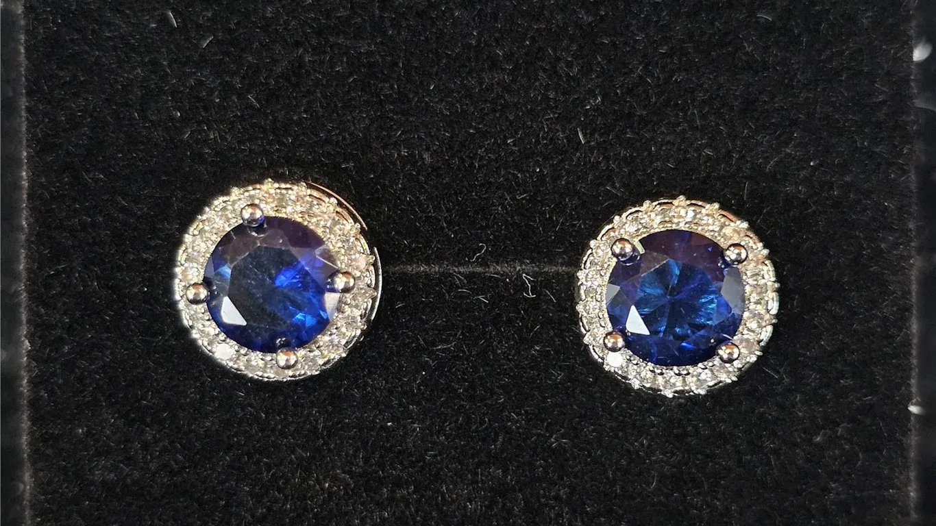 *NEW* .925 SILVER 1CT EACH LAB-CREATED BLUE SAPPHIRE HALO STUD EARRINGS