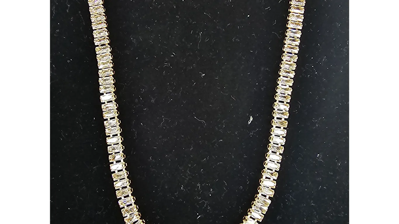 *NEW* 18KT GOLD PLATED 5MM EMERALD CUT SIMULATED DIAMOND (CZ) TENNIS NECKLACE: 17" LONG