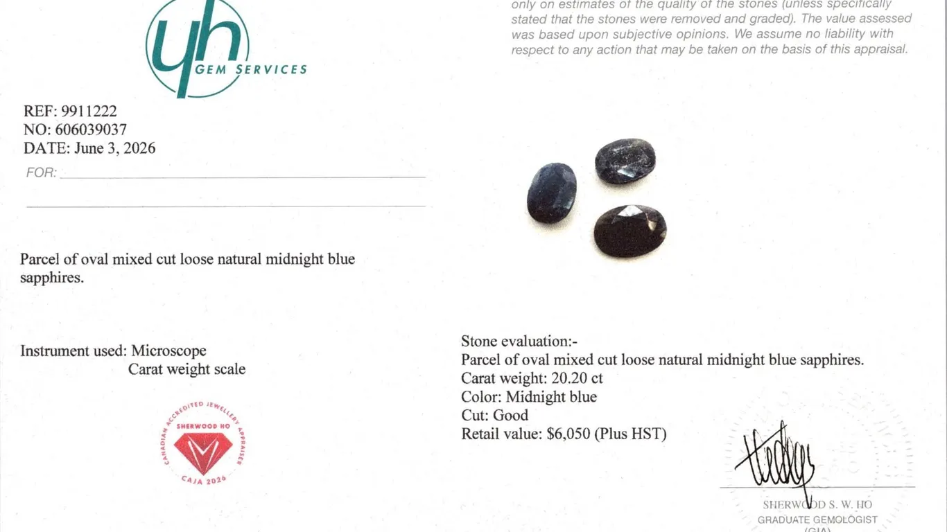 20.2 CT CERTIFIED MIDNIGHT BLUE SAPPHIRE GEMSTONE PARCEL ($6,050 APPRAISAL)
