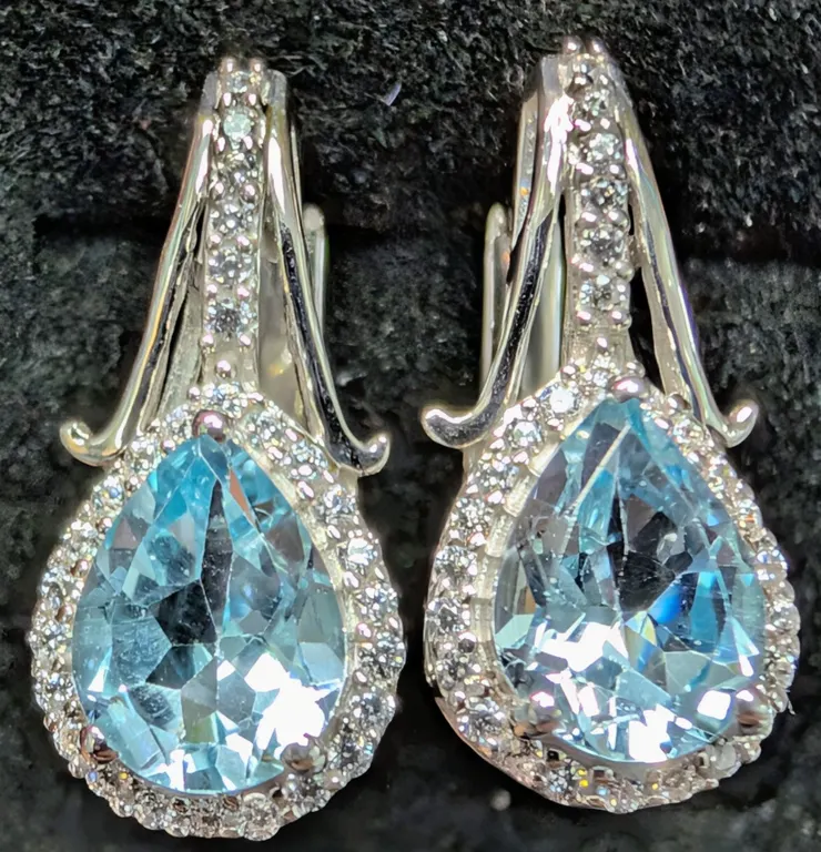 SILVER(4.22G), BLUE TOPAZ (2CT) EARRING, SUGGESTED RETAIL VALUE $320
