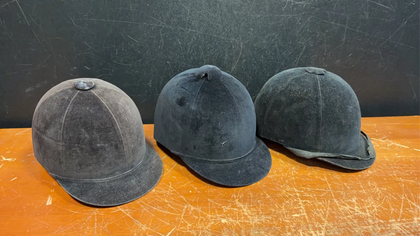 Three Vintage Velvet Equestrian Riding Helmets