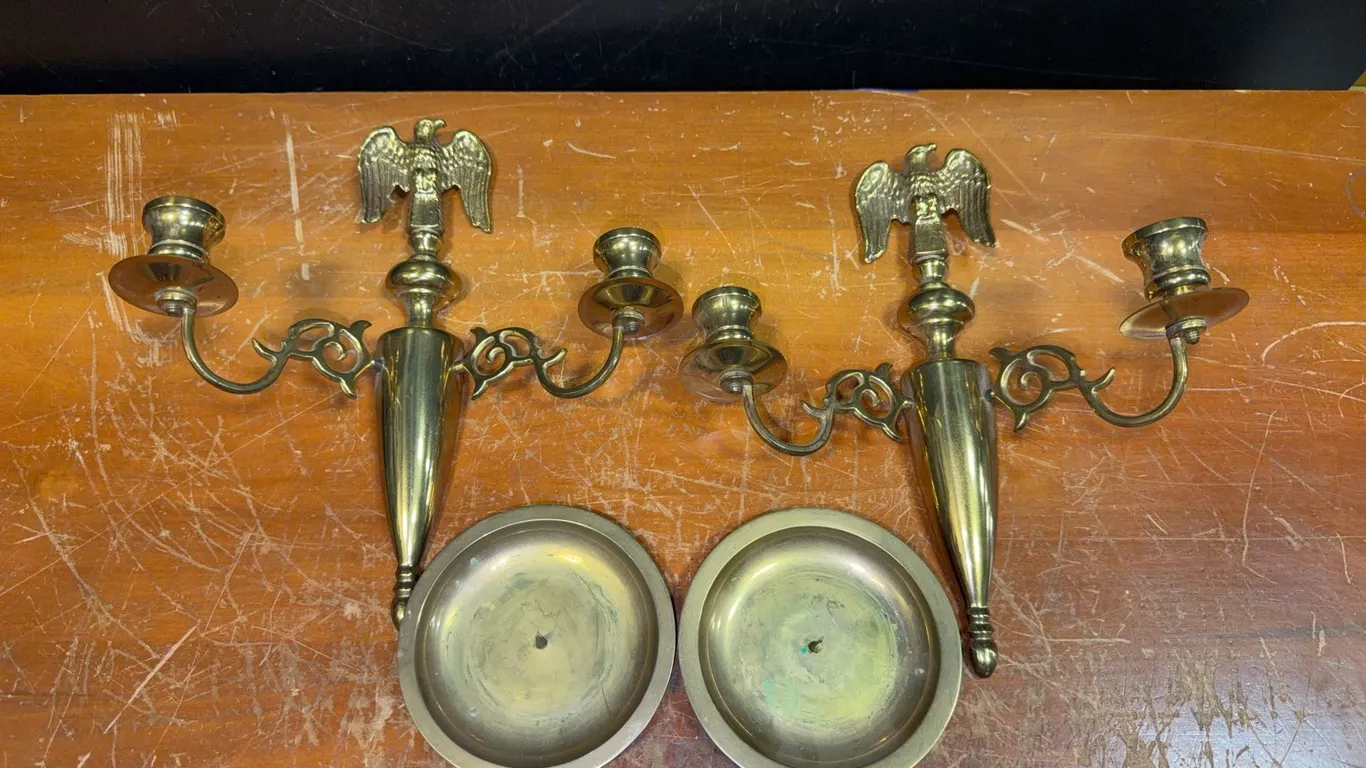 Pair of Brass Eagle Two-Arm Candlesticks