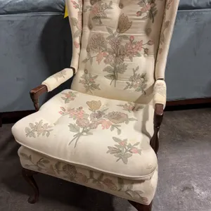 Vintage Floral Upholstered Wingback Armchair