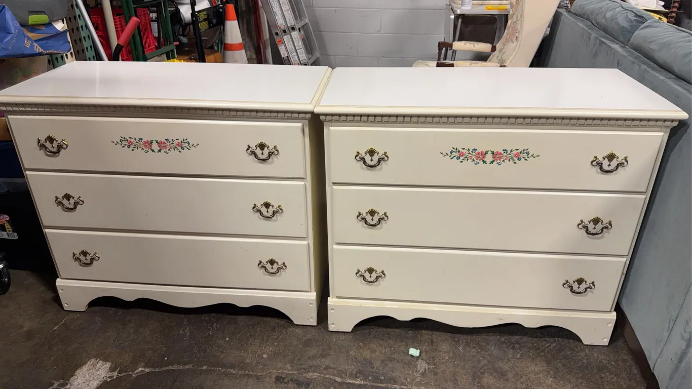 Pair Vintage Painted 3-Drawer Dressers