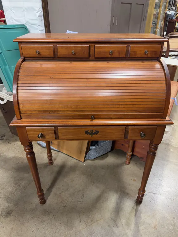 Vintage Tell City Wood Roll-Top Writing Desk