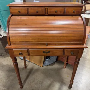 Vintage Wood Roll-Top Writing Desk