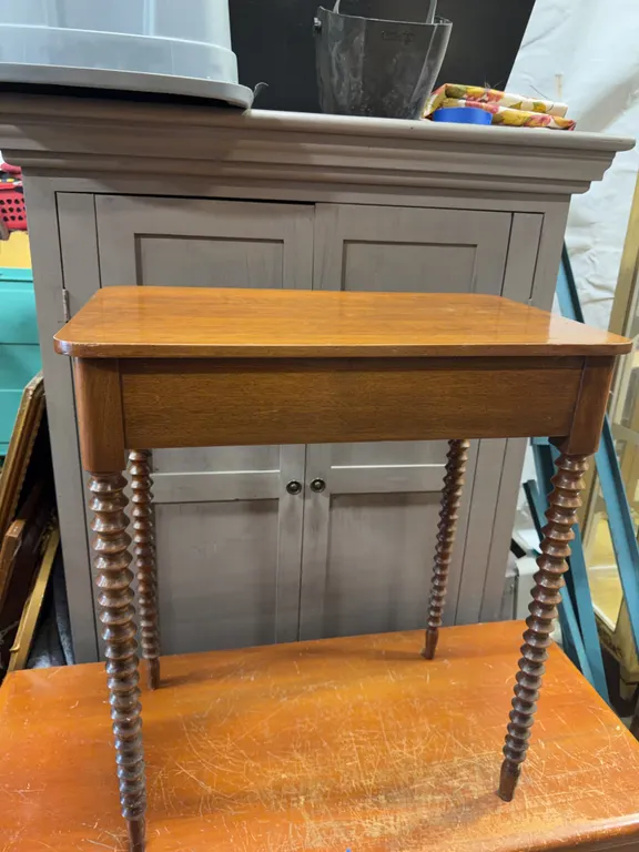 Vintage Wood Side Table with Barley Twist Legs