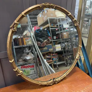 Vintage Round Beveled Wall Mirror with Ornate Frame