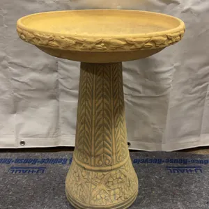 Decorative Cast Stone Pedestal Bird Bath with Leaf & Bird Motif