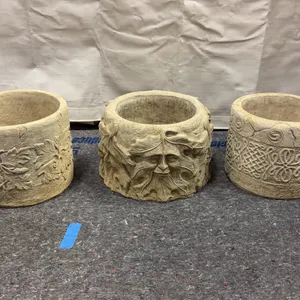 Set of 3 Decorative Cast Stone Garden Planters – Green Man & Celtic Designs