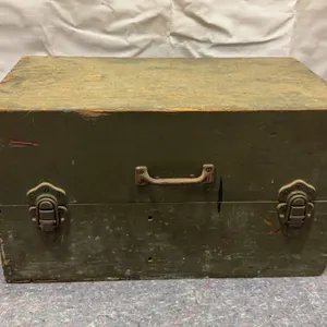 Vintage Green Wood Military-Style Storage Box with Latches