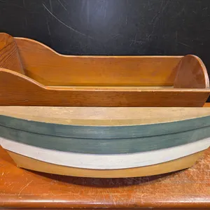 Vintage Doll Cradle & Wooden Boat Decor