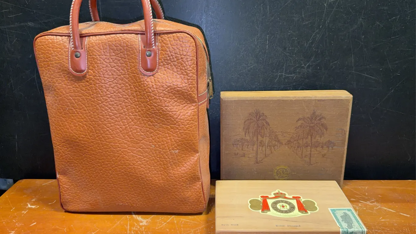 Vintage Leather Travel Case & Cigar Boxes