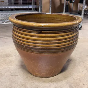 Large Brown Glazed Stoneware Pottery Planter