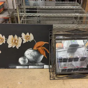 Contemporary Orchid Still Life Canvas & Decorative Metal Wall Mirror