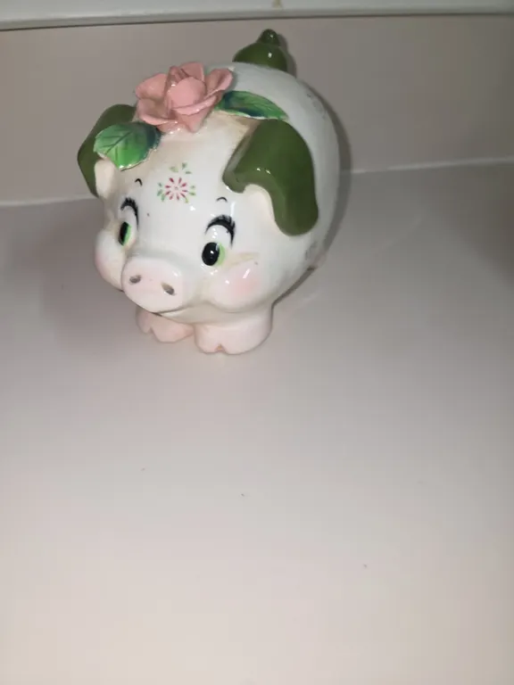 VINTAGE,LEFTON,PIGGLY BANK,PINK ROSE,GREEN EARS- has some glazing