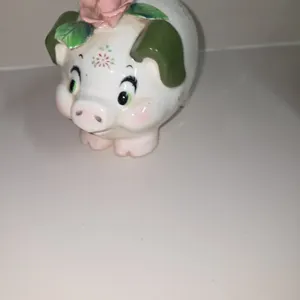 VINTAGE,LEFTON,PIGGLY BANK,PINK ROSE,GREEN EARS- has some glazing
