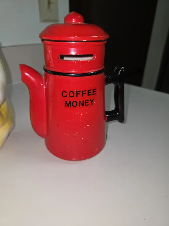 Vintage 1960's Orange Coffee Money Coffee Pot Ceramic Bank