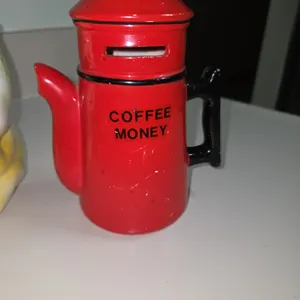 Vintage 1960's Orange Coffee Money Coffee Pot Ceramic Bank