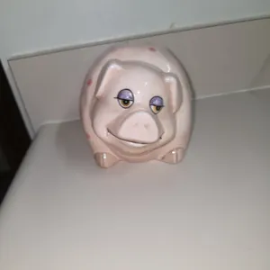 VINTAGE CERAMIC VERY LAZY PIG PIGGY BANK WITH EVEN A LAZY LOOK ON HIS FACE
