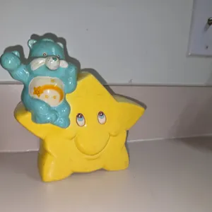 vintage Care Bears bank - aqua bear on yellow star - as is Care Bear piggy