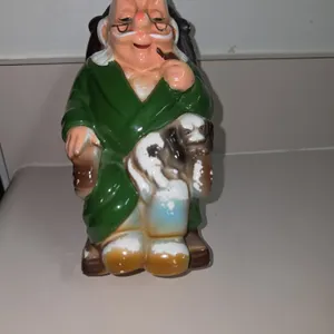 Vintage Retirement Fund Piggy Bank Old Man Grandpa Rocking Chair Dog Japan 5.75”