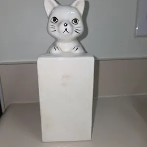 Kitty Cat Bookends Banks White Ceramic  Pottery Hand painted VTG