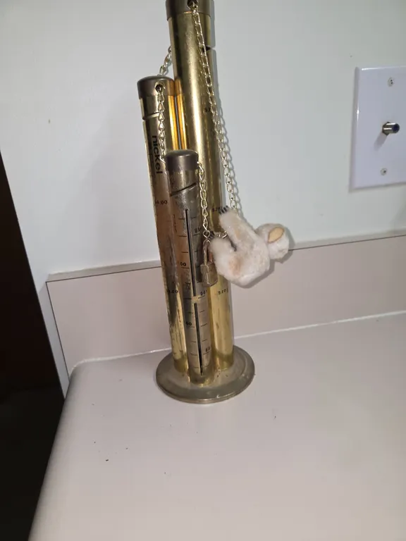 Vintage Cylinder Brass 3 Tube Coin Bank Locking Chain. No Key Box 56