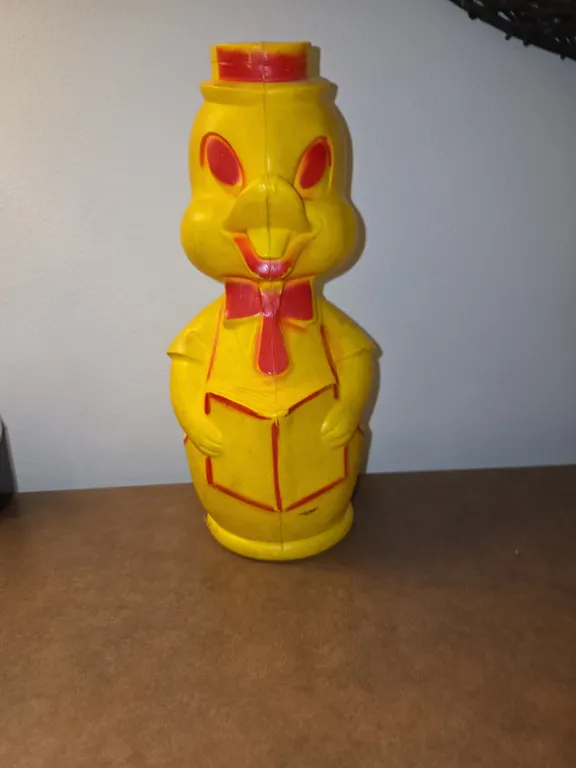 Vintage 11" Duck Plastic Blow Mold Bank Yellow Child Coin Bank Money Change