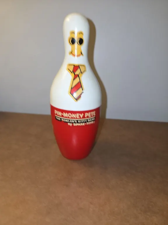 vintage bowling Pin Money Pete plastic collectible bank, bowlers kitty bank