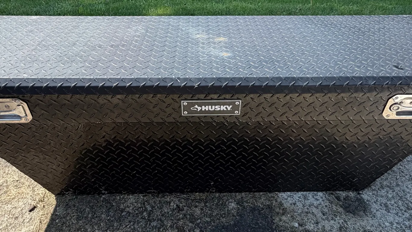 Husky Diamond Plate Truck Tool Box w/ Tie Down Straps