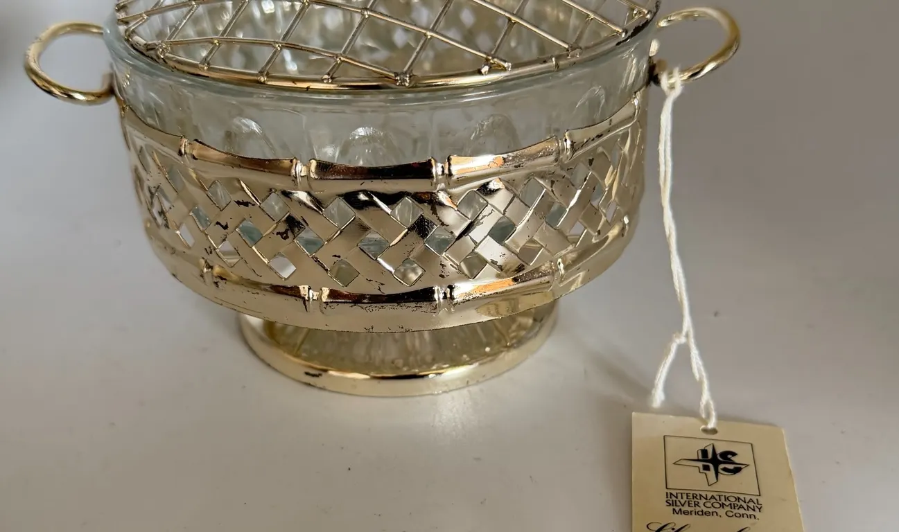 International Silver Co Silverplated Crystal Bowl Flower Frog Made England