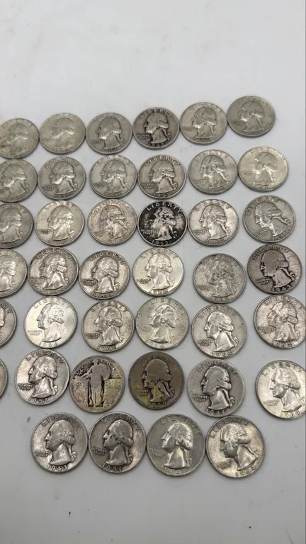 Lot of 40 Washington Quarters 1930s-1960s 90% Silver Mixed Dates