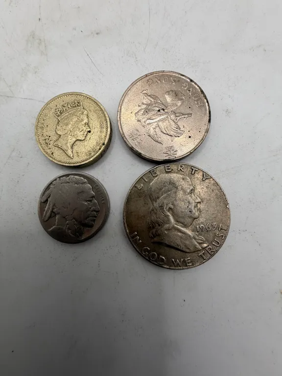 Mixed Coin Lot 1963 Franklin Half Buffalo Nickel Hong Kong $5 British £1